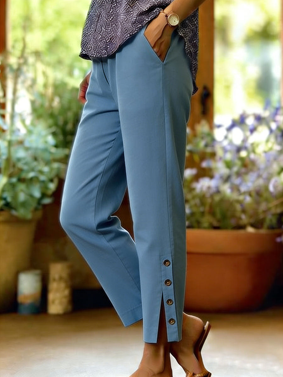 Women Wide Leg Linen Pants Cotton Blend Loose Trousers | Tamsin