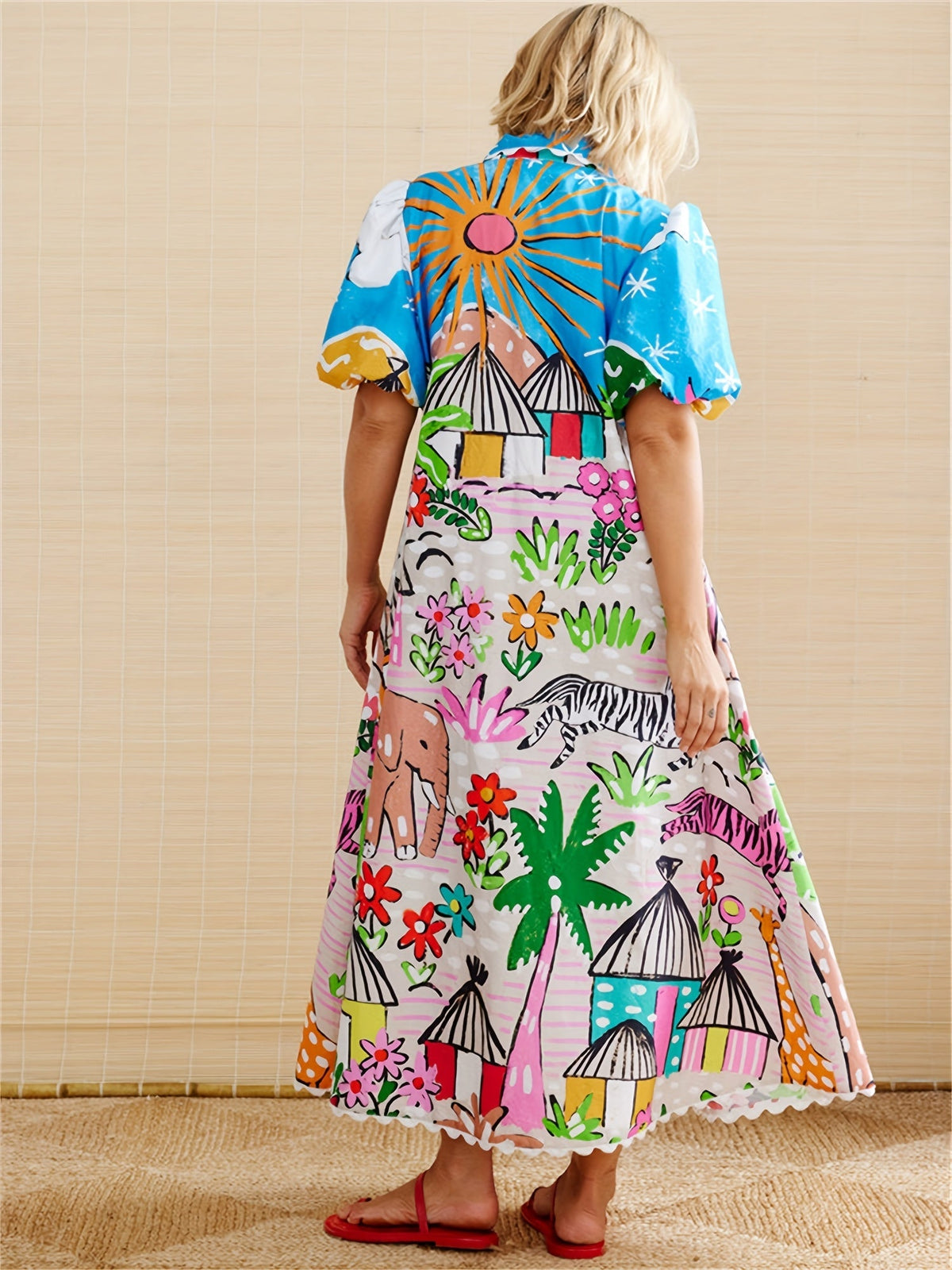 Galia | Midi Dress | Tropical Print, Lapel Neckline, Summer