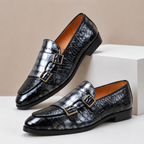 Clea | Men's Leather Loafers | Double Monk Strap, Almond Toe