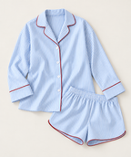 Women's Shorts Pajama Set | 100% Cotton Striped Piped Top and Shorts