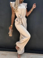 Women's Jumpsuit | Wide Leg, Butterfly Sleeves, Belt | Faye