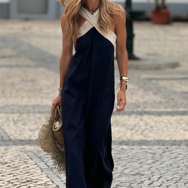 Liora | Maxi Cross Neck Dress | Open Back, Special Occasions