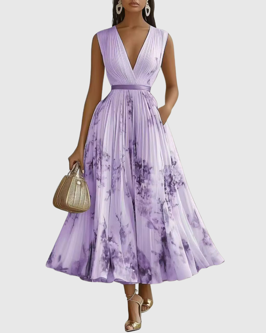 Sage | Women's Sleeveless A-Line Midi Dress | Floral, Belted