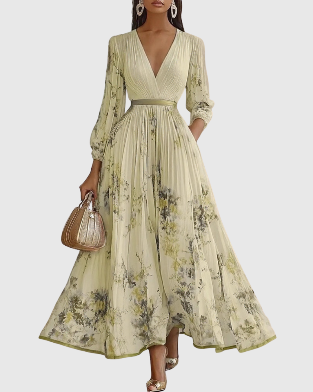 Sage | Women's Sleeveless A-Line Midi Dress | Floral, Belted
