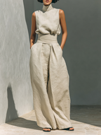 Women Blouse Wide Leg Trousers 2 Piece Set Sleeveless | Kestrel