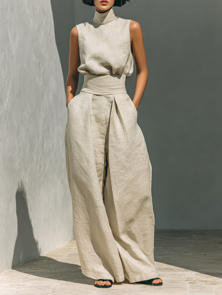 Women Blouse Wide Leg Trousers 2 Piece Set Sleeveless | Kestrel