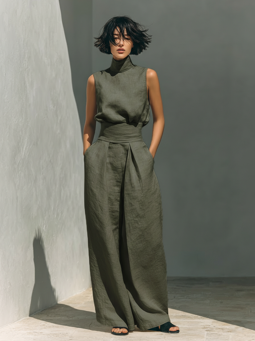 Women Blouse Wide Leg Trousers 2 Piece Set Sleeveless | Kestrel