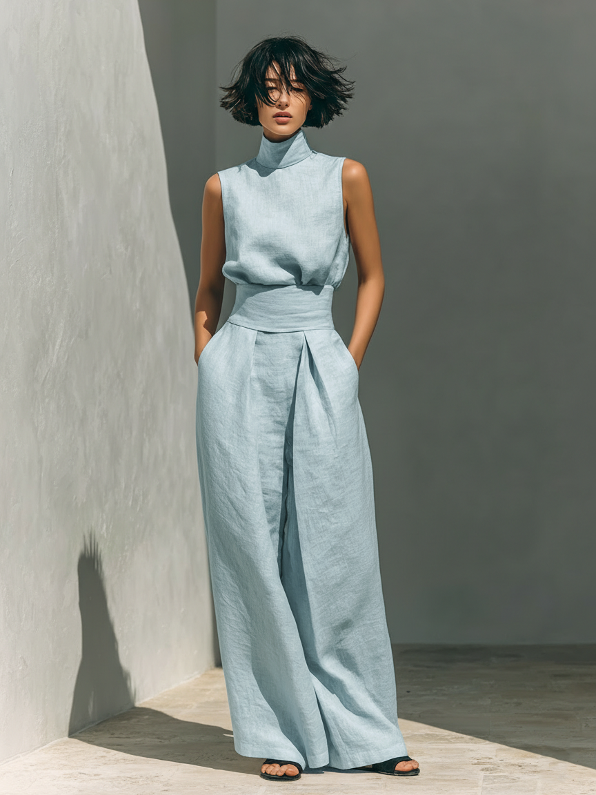 Women Blouse Wide Leg Trousers 2 Piece Set Sleeveless | Kestrel