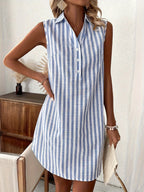Gigi | Mini Shirt Dress | Women's Sleeveless, Striped, Blue | Summer