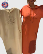 Midi Dress Womens Cotton Hooded Kangaroo Pocket Casual Style