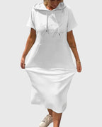 Midi Dress Womens Cotton Hooded Kangaroo Pocket Casual Style