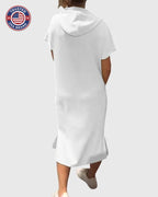 Midi Dress Womens Cotton Hooded Kangaroo Pocket Casual Style