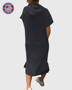 Midi Dress Womens Cotton Hooded Kangaroo Pocket Casual Style