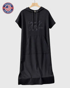 Midi Dress Womens Cotton Hooded Kangaroo Pocket Casual Style