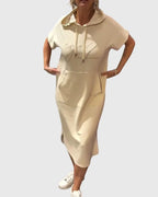 Midi Dress Womens Cotton Hooded Kangaroo Pocket Casual Style