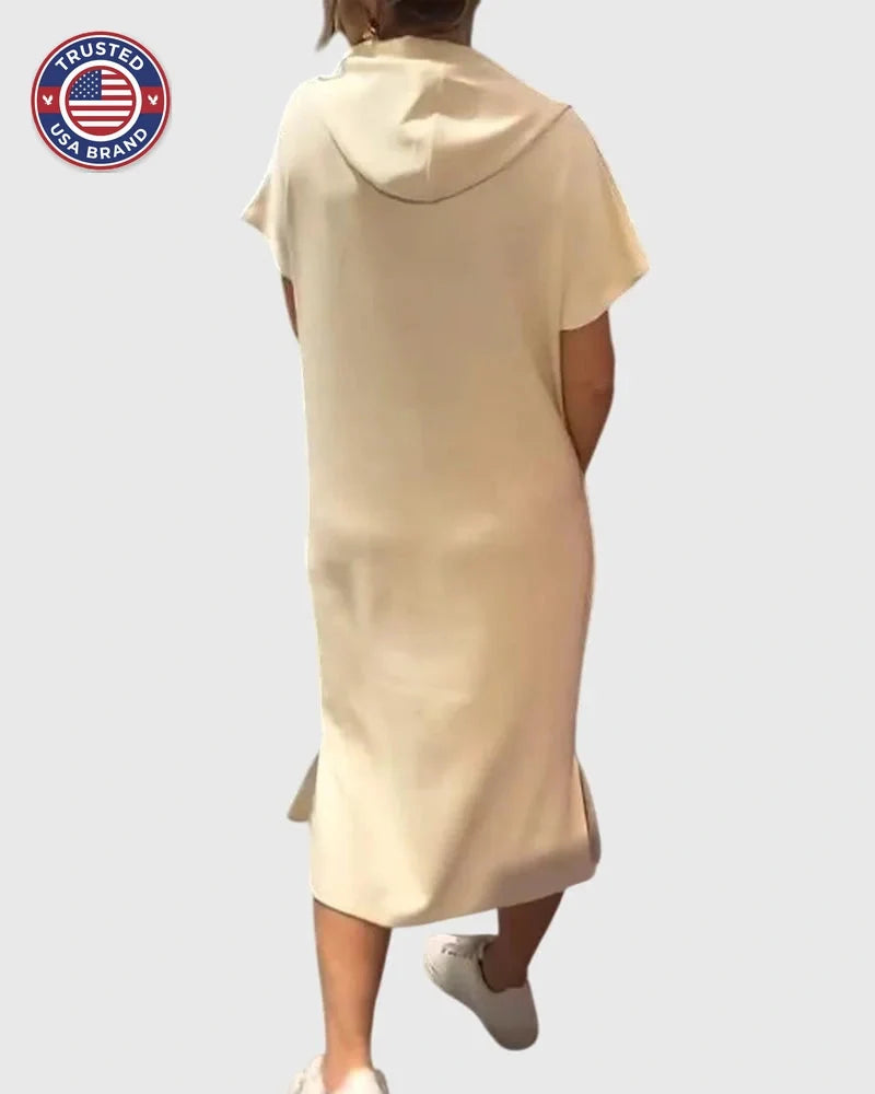 Midi Dress Womens Cotton Hooded Kangaroo Pocket Casual Style