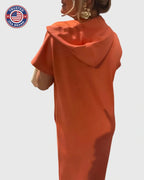 Midi Dress Womens Cotton Hooded Kangaroo Pocket Casual Style