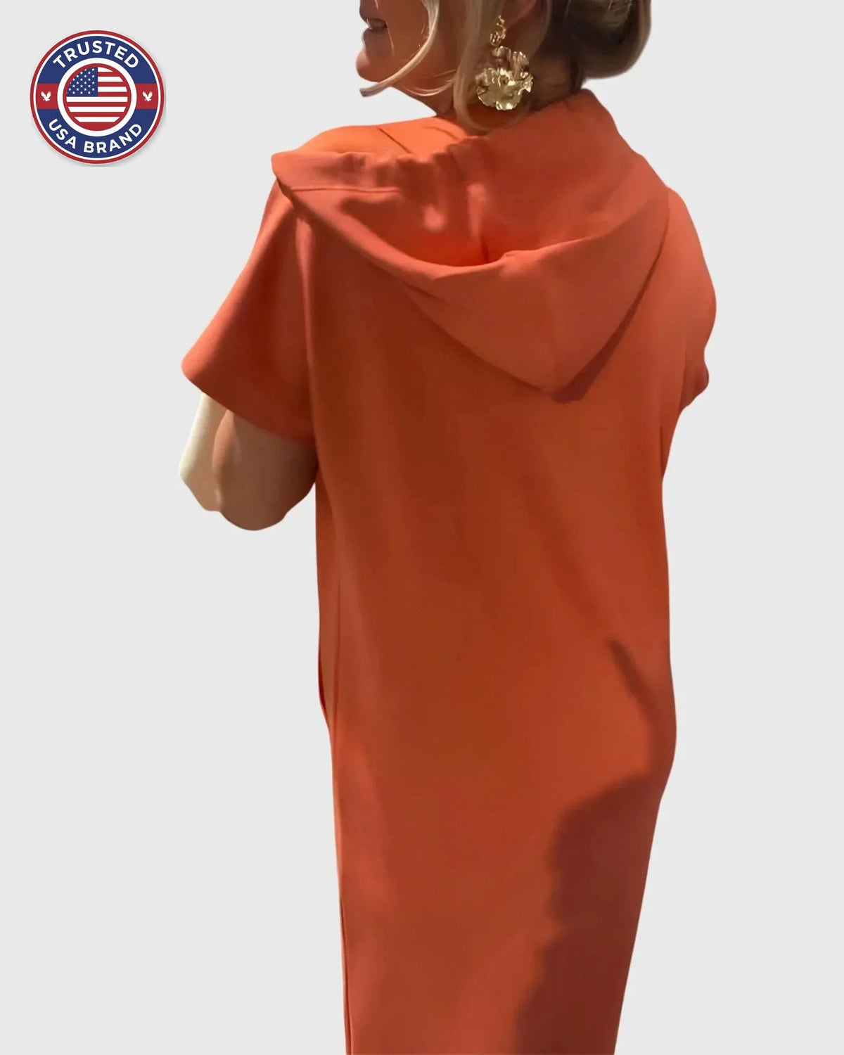 Midi Dress Womens Cotton Hooded Kangaroo Pocket Casual Style