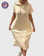 Midi Dress Womens Cotton Hooded Kangaroo Pocket Casual Style