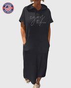 Midi Dress Womens Cotton Hooded Kangaroo Pocket Casual Style