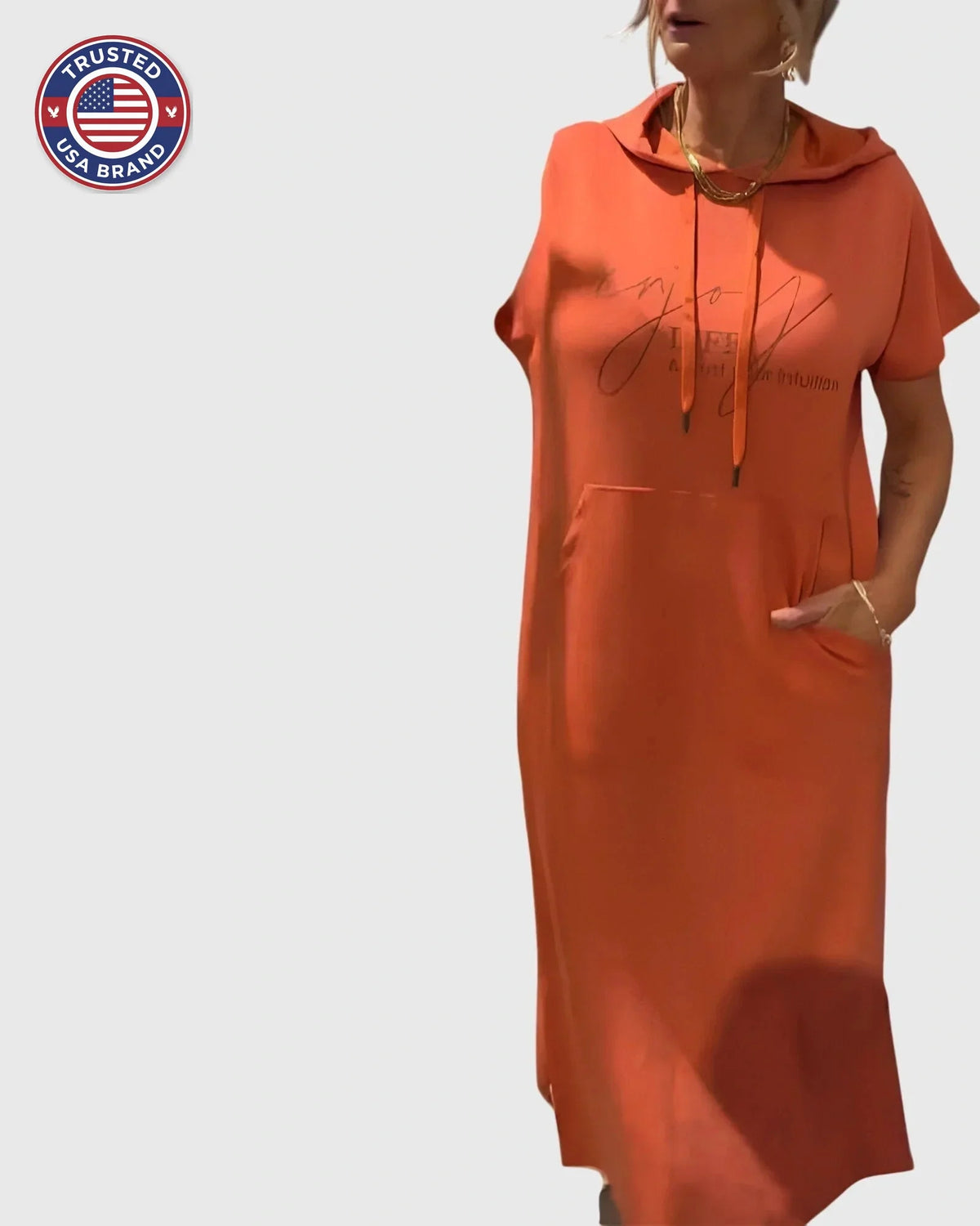 Midi Dress Womens Cotton Hooded Kangaroo Pocket Casual Style