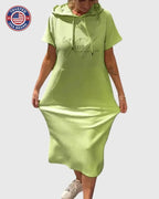 Midi Dress Womens Cotton Hooded Kangaroo Pocket Casual Style