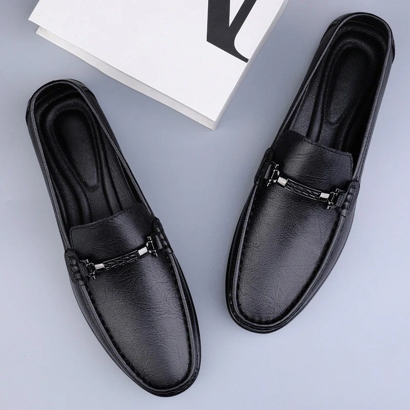 Men Genuine Leather Loafers Metallic Rope Detail