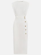 Calla | Women's Midi Dress | Round Neckline, Button Slit | Structured