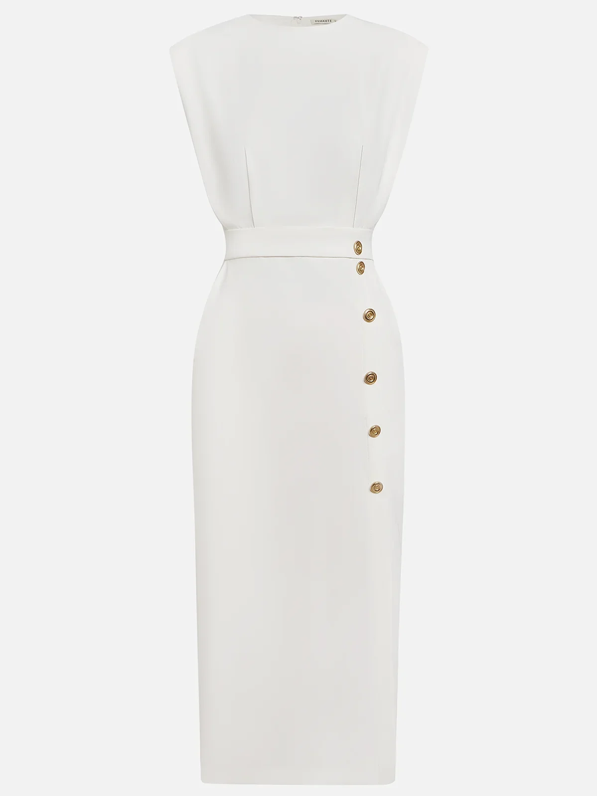 Calla | Women's Midi Dress | Round Neckline, Button Slit | Structured