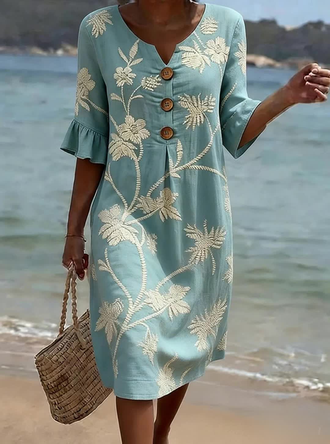 Women Linen Dress Sleeveless V-Neck Relaxed Fit | Vera