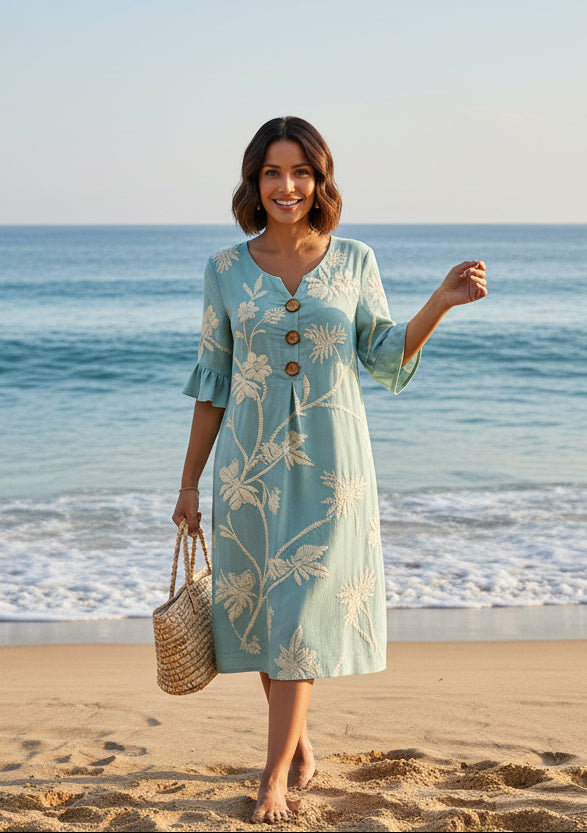 Women Linen Dress Sleeveless V-Neck Relaxed Fit | Vera
