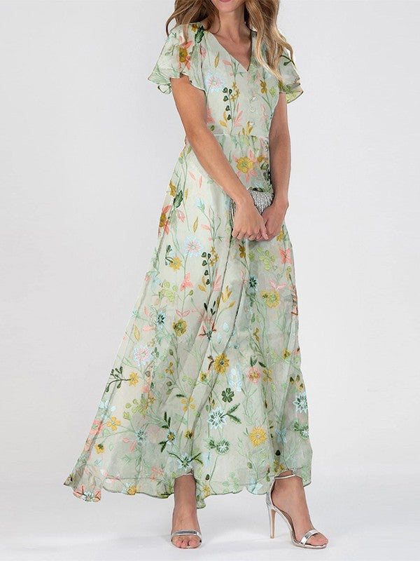 Lyra Floral Maxi Dress | Short Sleeve Flowy Dress