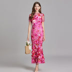 Maxi Dress Women Floral Embroidered Flutter Sleeve | Rosalind
