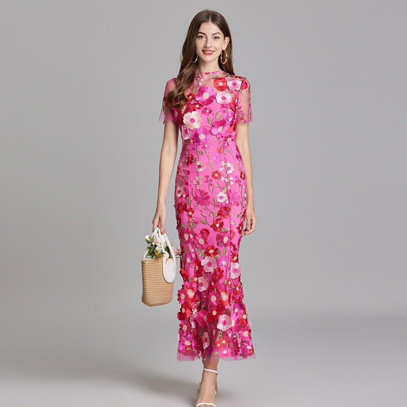 Maxi Dress Women Floral Embroidered Flutter Sleeve | Rosalind