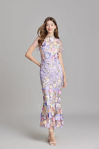 Maxi Dress Women Floral Embroidered Flutter Sleeve | Rosalind