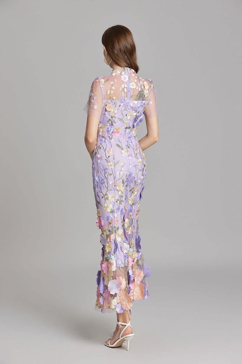Maxi Dress Women Floral Embroidered Flutter Sleeve | Rosalind