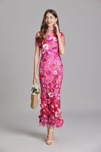 Maxi Dress Women Floral Embroidered Flutter Sleeve | Rosalind