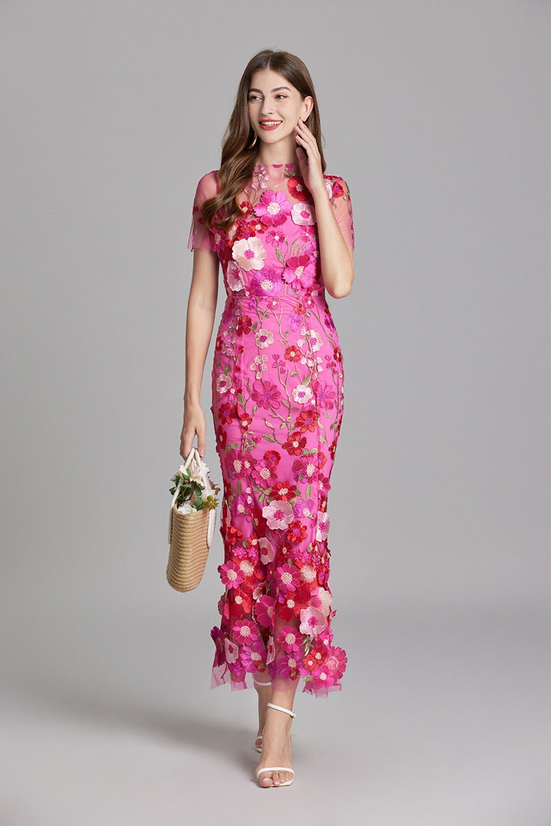 Maxi Dress Women Floral Embroidered Flutter Sleeve | Rosalind
