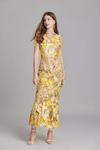 Maxi Dress Women Floral Embroidered Flutter Sleeve | Rosalind