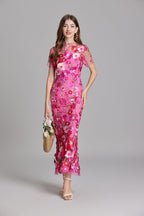Maxi Dress Women Floral Embroidered Flutter Sleeve | Rosalind