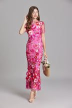 Maxi Dress Women Floral Embroidered Flutter Sleeve | Rosalind