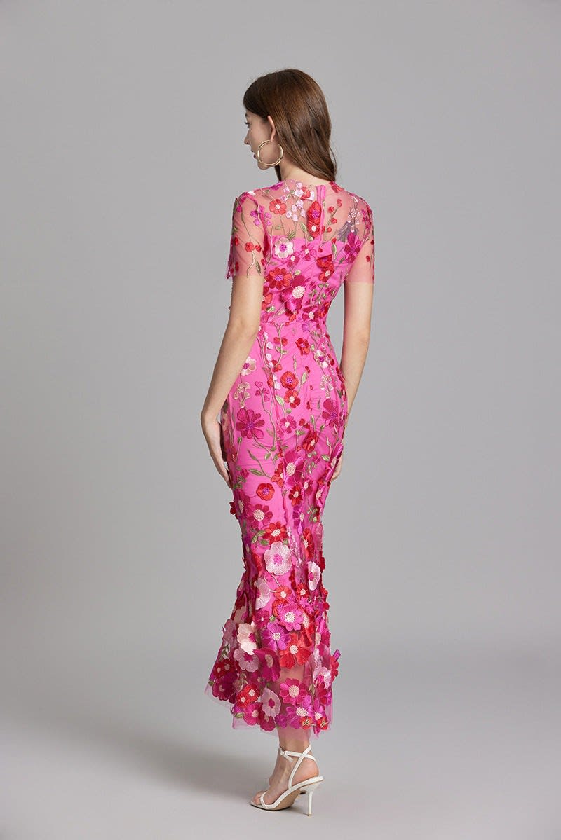 Maxi Dress Women Floral Embroidered Flutter Sleeve | Rosalind