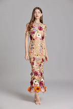 Maxi Dress Women Floral Embroidered Flutter Sleeve | Rosalind