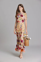Maxi Dress Women Floral Embroidered Flutter Sleeve | Rosalind