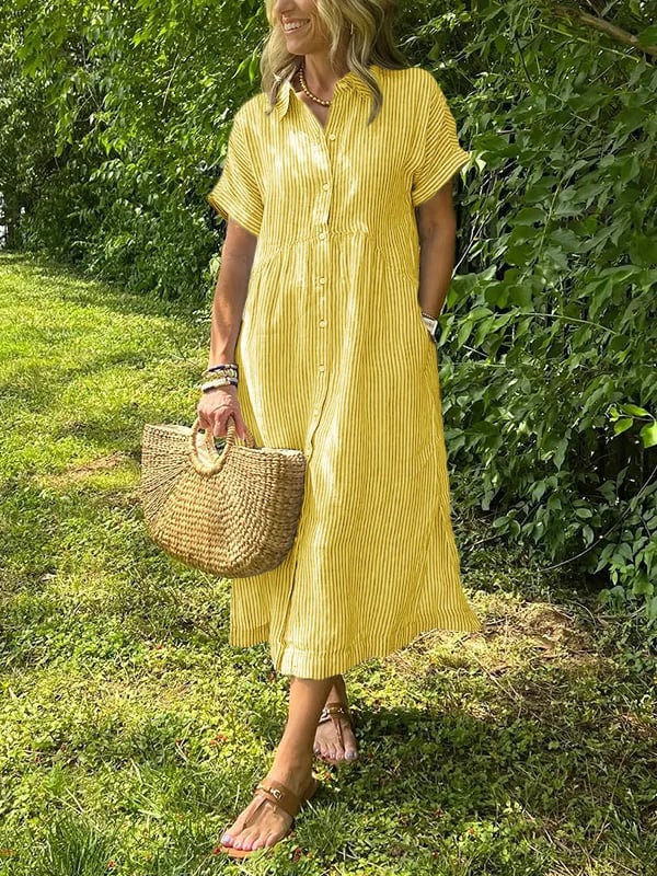 Women Striped Shirt Dress Button Down Relaxed Fit | Embla