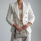 Nova | Women's Double-Breasted Blazer | Gold Buttons, Notch Lapel | Fitted