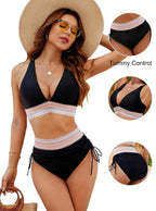 High Waist Bikini Set Women Tummy Control Push Up Padded Two Piece