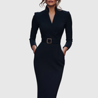 Midi Dress Women Fitted Pencil Wrap Neckline Three Quarter Sleeve