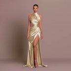Halterneck Dress Women Sleeveless Maxi Side Slit | Calla