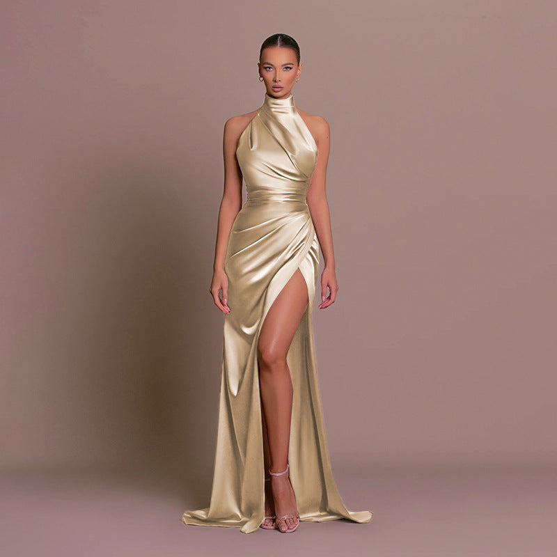 Halterneck Dress Women Sleeveless Maxi Side Slit | Calla